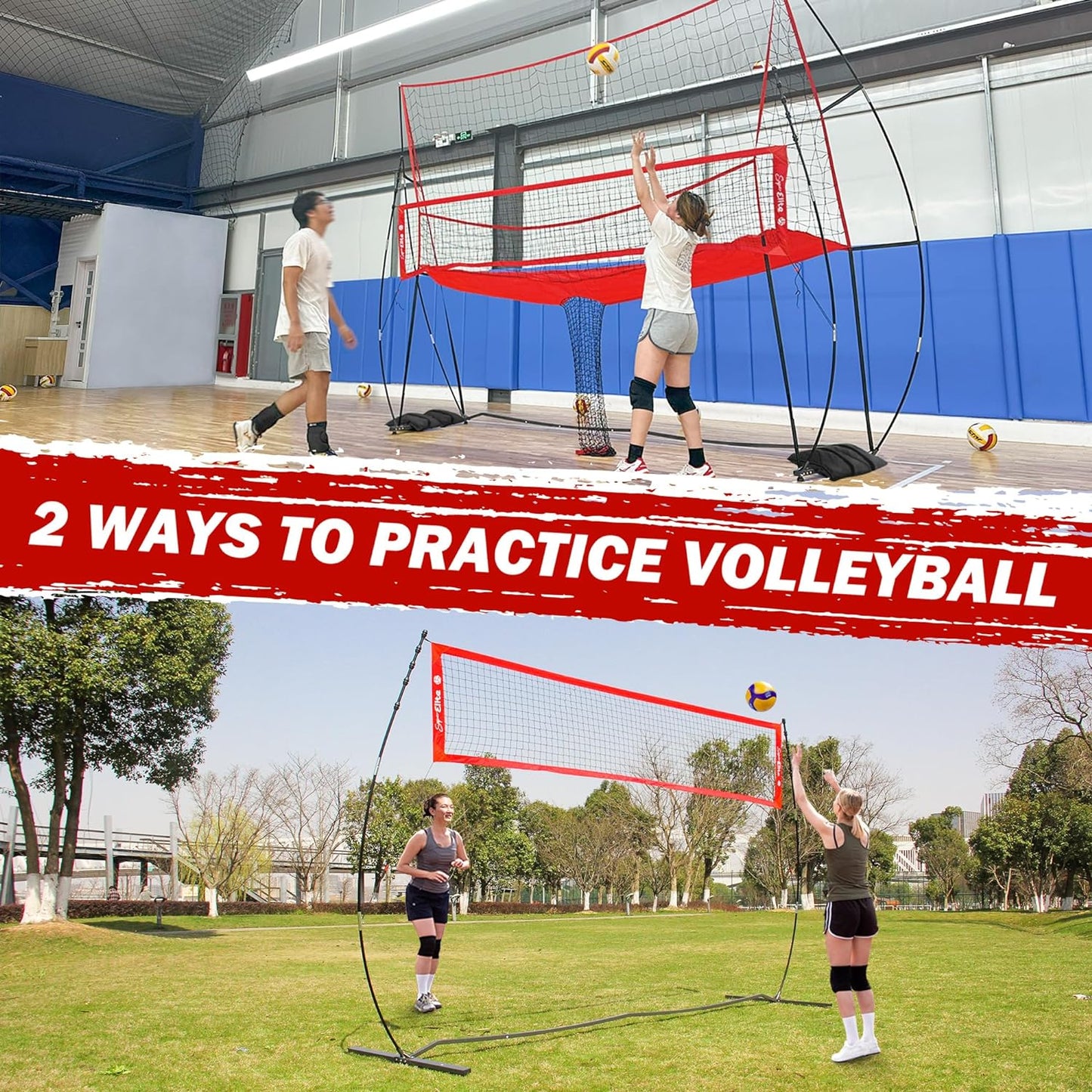 JOLORLY 12x11 ft Large Volleyball Practice Net Station with 5 Adjustable Heights for Backyard, Outdoor, Indoor Training Equipment System Freestanding