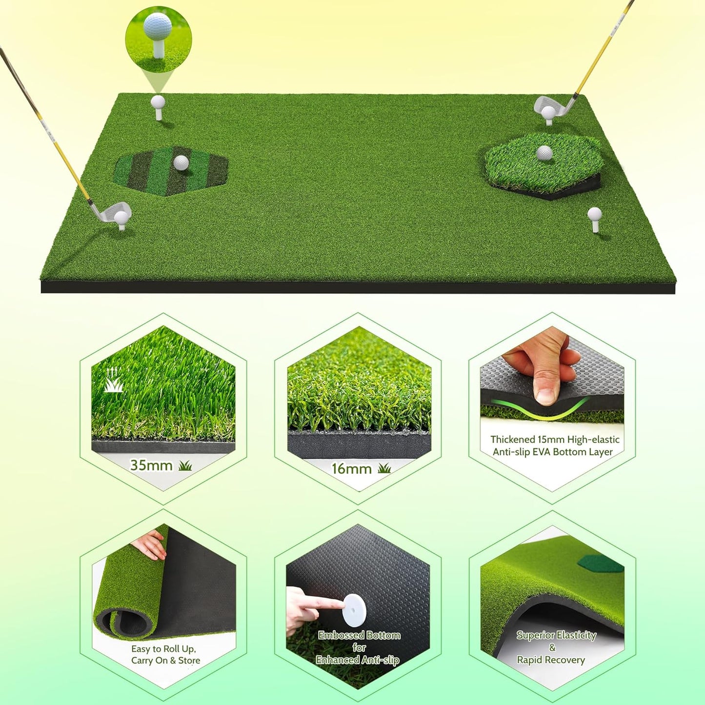 Golf Mat 8-in-1Versatile 5x4ft Golf Hitting Mat for Indoor/Outdoor Practice - 8 Insert Mats - Premium Turf with Enhanced Impact Resistance - Anti-Slip