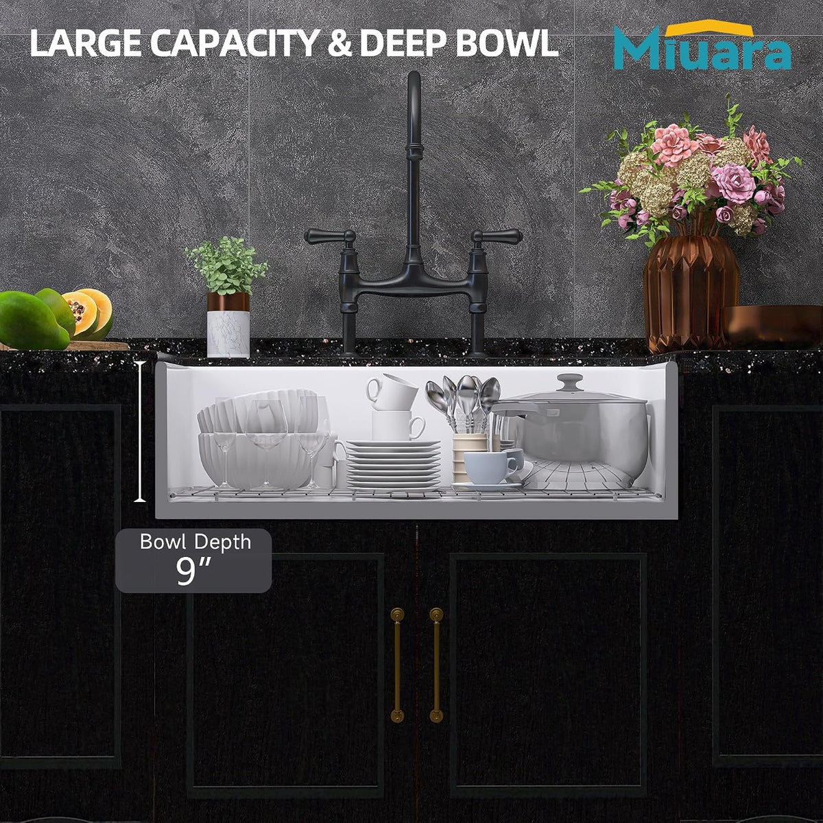 Miuara 31 x 18 Inch White Apron Front Farmhouse Workstation Kitchen Sink