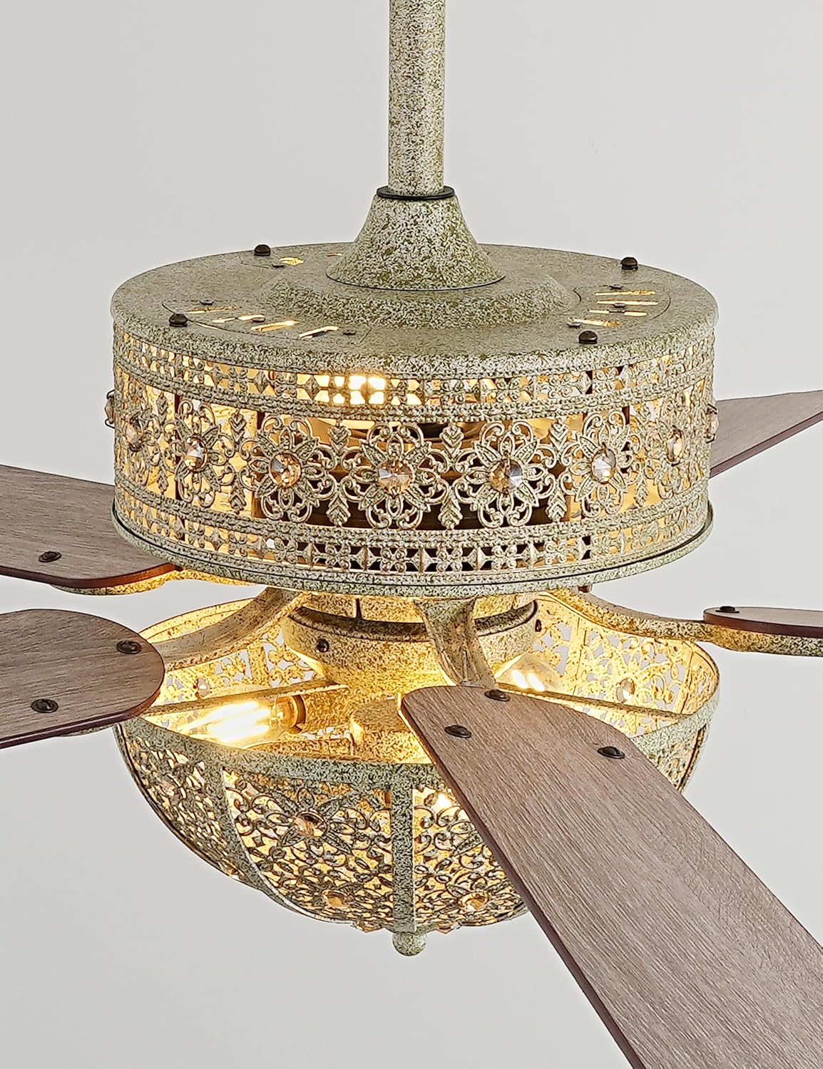 52 Inch Distressed Turquoise Chandelier Ceiling Fan with Light and Remote