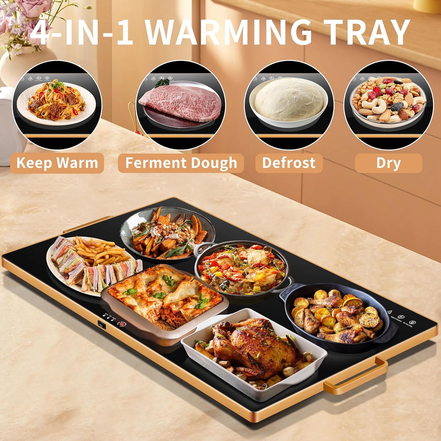 Warming Tray for Buffets PartyXXL 32x18House Warming Mat for Food with Thermostat and Full Surface HeatingCounter Tempmaster Adjustable Food Warming