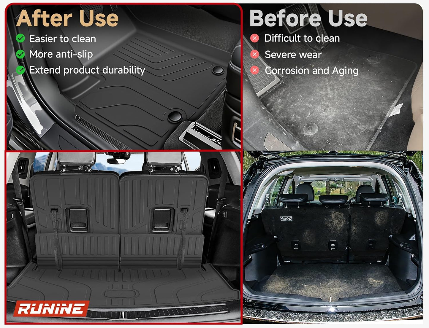 Floor Mats Cargo Liner Fit for 2021-2026 Jeep Grand Cherokee L (Only for 6-Seater w/o 2nd Row Center Armrest), All Weather Car Floor Liners Trunk Cargo Liner Car Accessories
