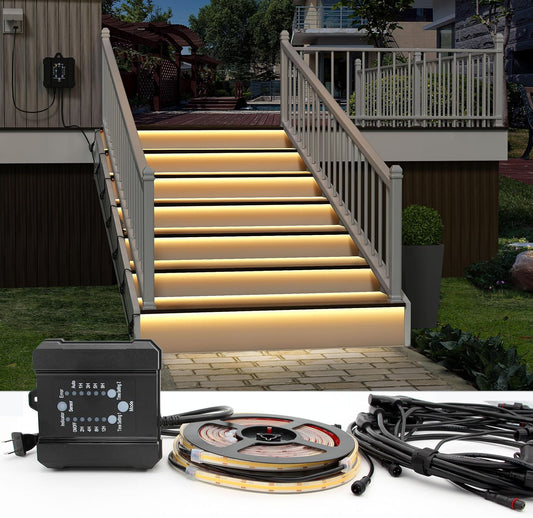 KOMIGAN Waterproof LED Stair Lighting Kit KMG-1016, Built-in Dusk to Dawn Sensor Countdown Timer and Memory Function for 20~60 Inches Width Outdoor