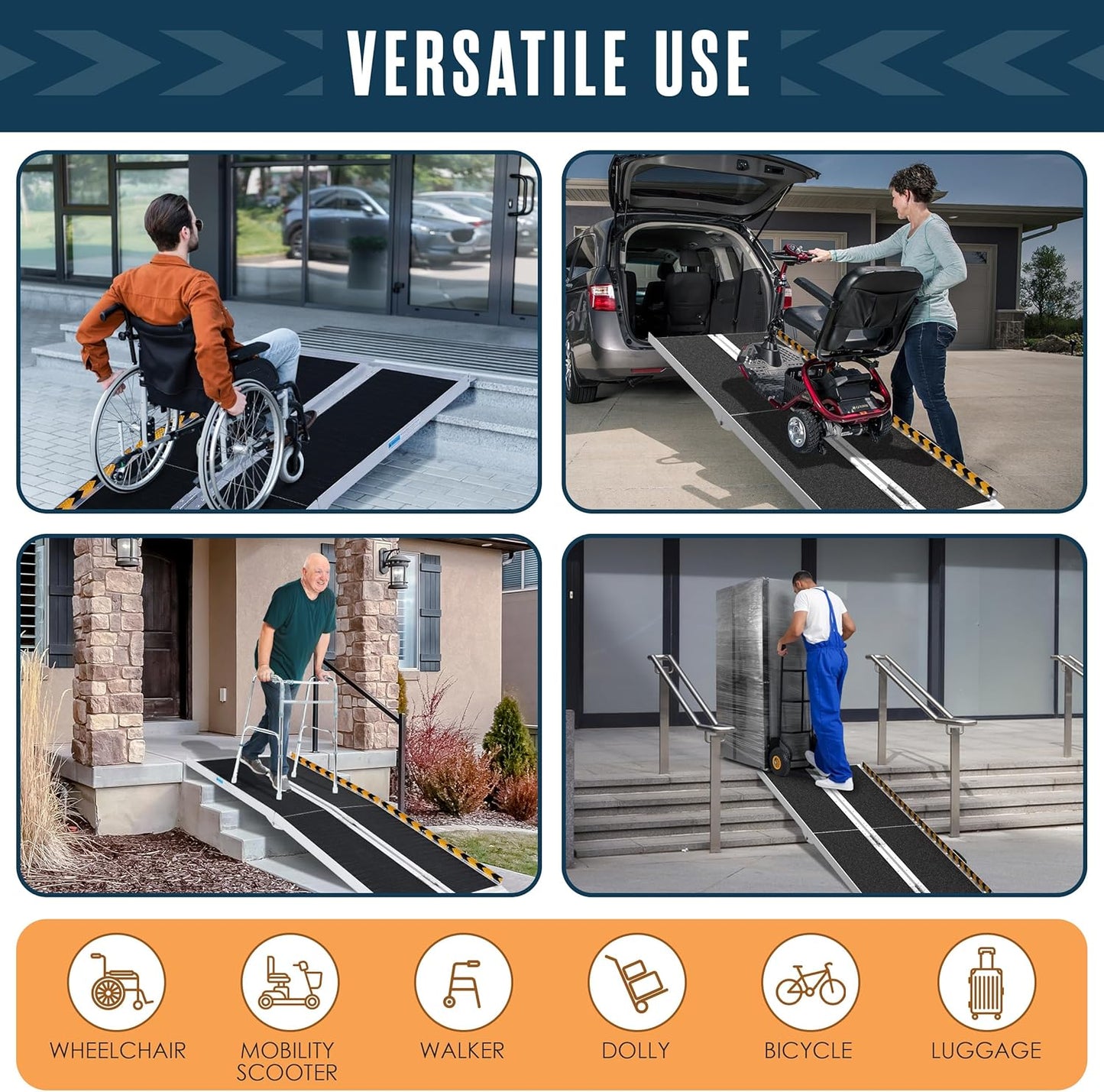 Houseables Wheelchair Ramp, Portable Ramps for Steps, 6FT, Aluminum, Non Slip, Foldable, Handicap Stairs Threshold, Removable Stair Entry, Wheel