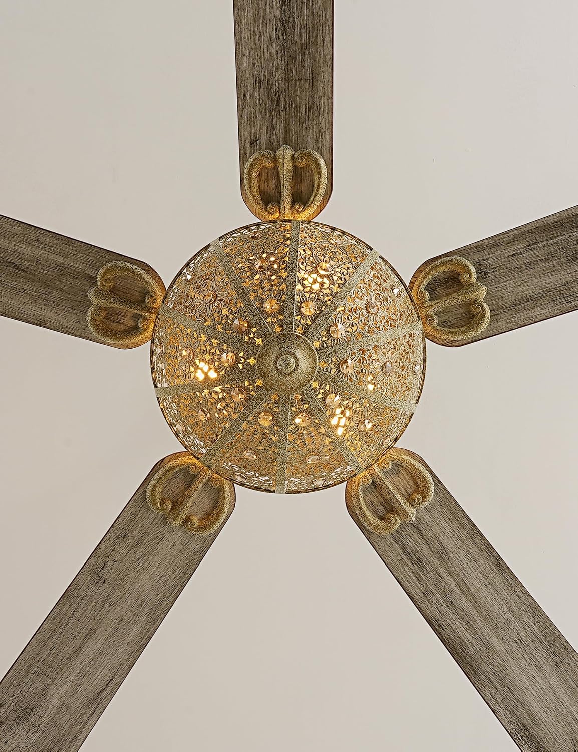 52 Inch Distressed Turquoise Chandelier Ceiling Fan with Light and Remote