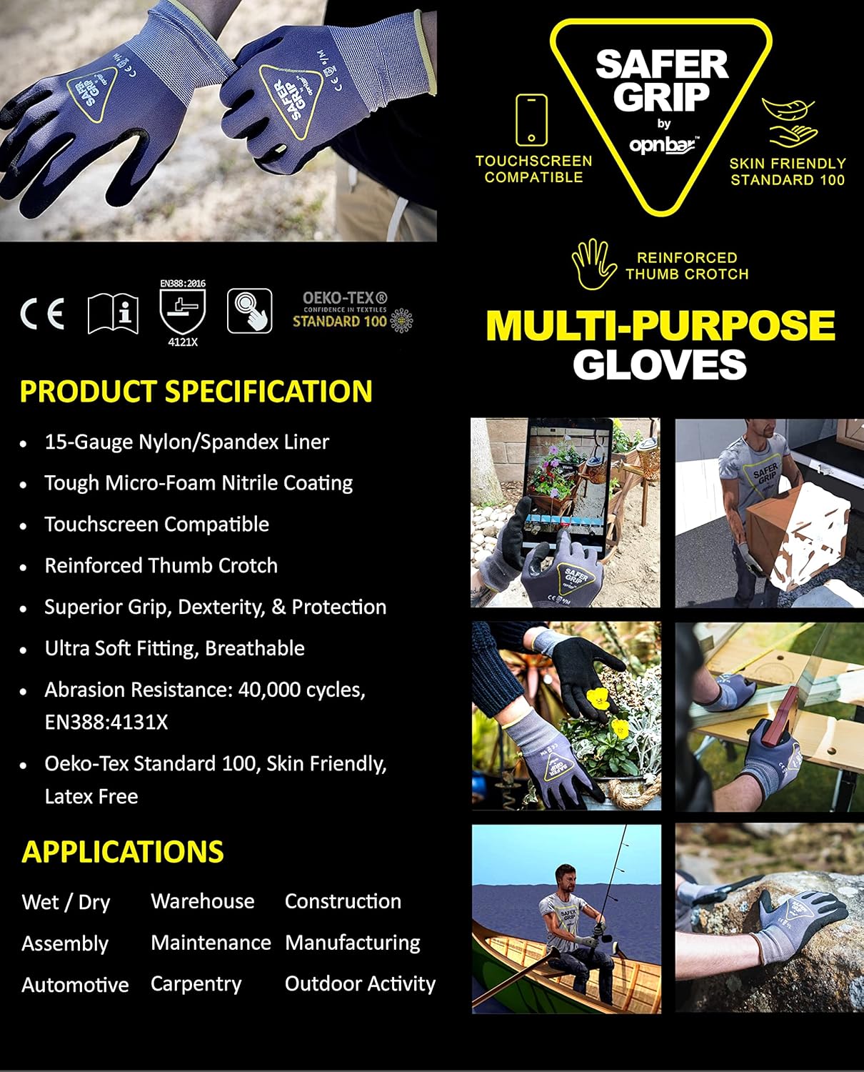 OPNBar Version 4 (1 Pack) Large Mouth Leverage Bar - for Shipping Container Doors - with SAFER GRIP Gloves