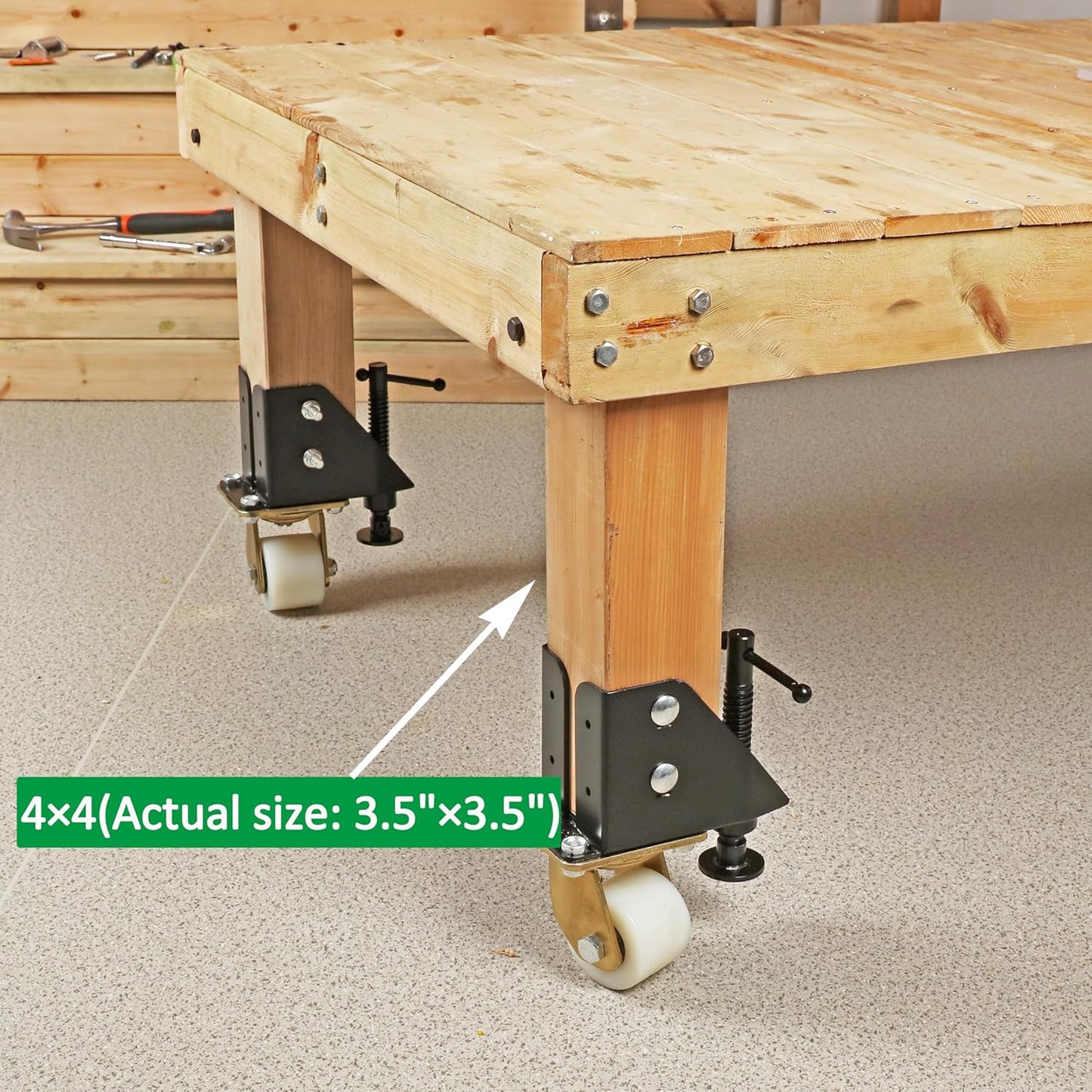 Deck Man Workbench Casters Kit 4800 Lbs Heavy Duty Casters Wheels Workbench Sleeve Caster for 4x4 Inch(Actual: 3.5x3.5 Inch) Wood Legs, 4 Pack