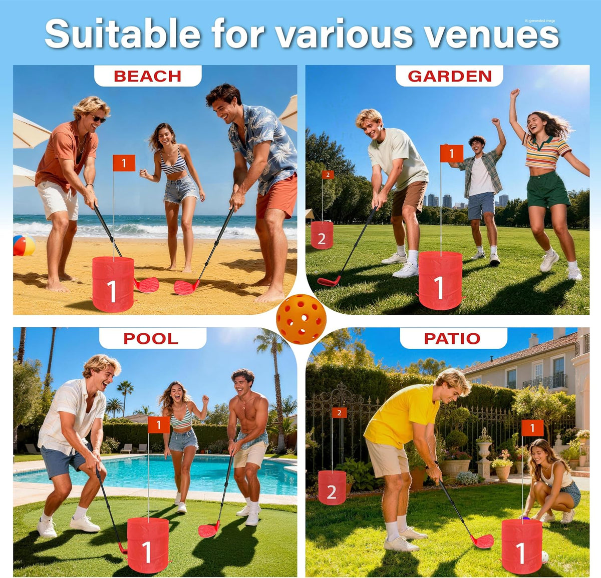 Golf Game Set, 3 Hole Backyard Golf with Adjustment Clubs/Carry Bag