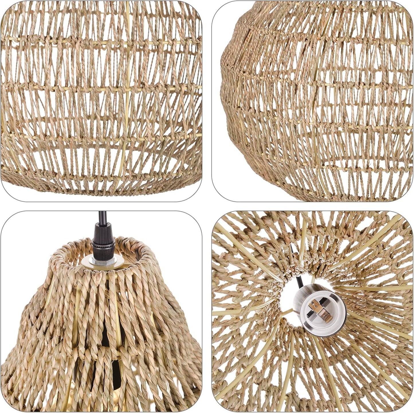 Rattan Pendant Light Fixture, Wicker Chandelier Boho Basket Lampshade Ceiling Lighting