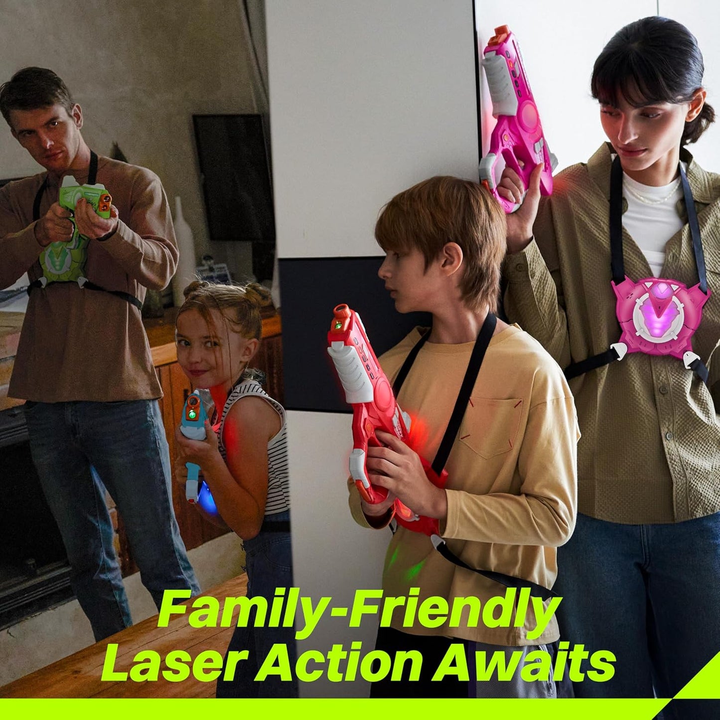 Laser Tag Guns Set of 4 with Vests, Multi-Functional Laser Tag Indoor&Outdoor Family Games, Birthday Gift, Group Activity, Ages 8+(Multi-Color)