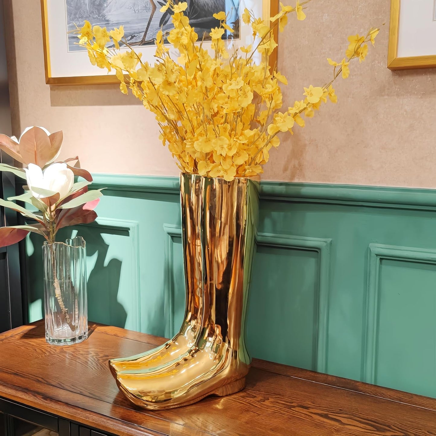 Luxury Ceramic Boots Vase Cowboy Boot Flowers Vase Vintage Boots Planter Decorative Versatile, Unique, Gold