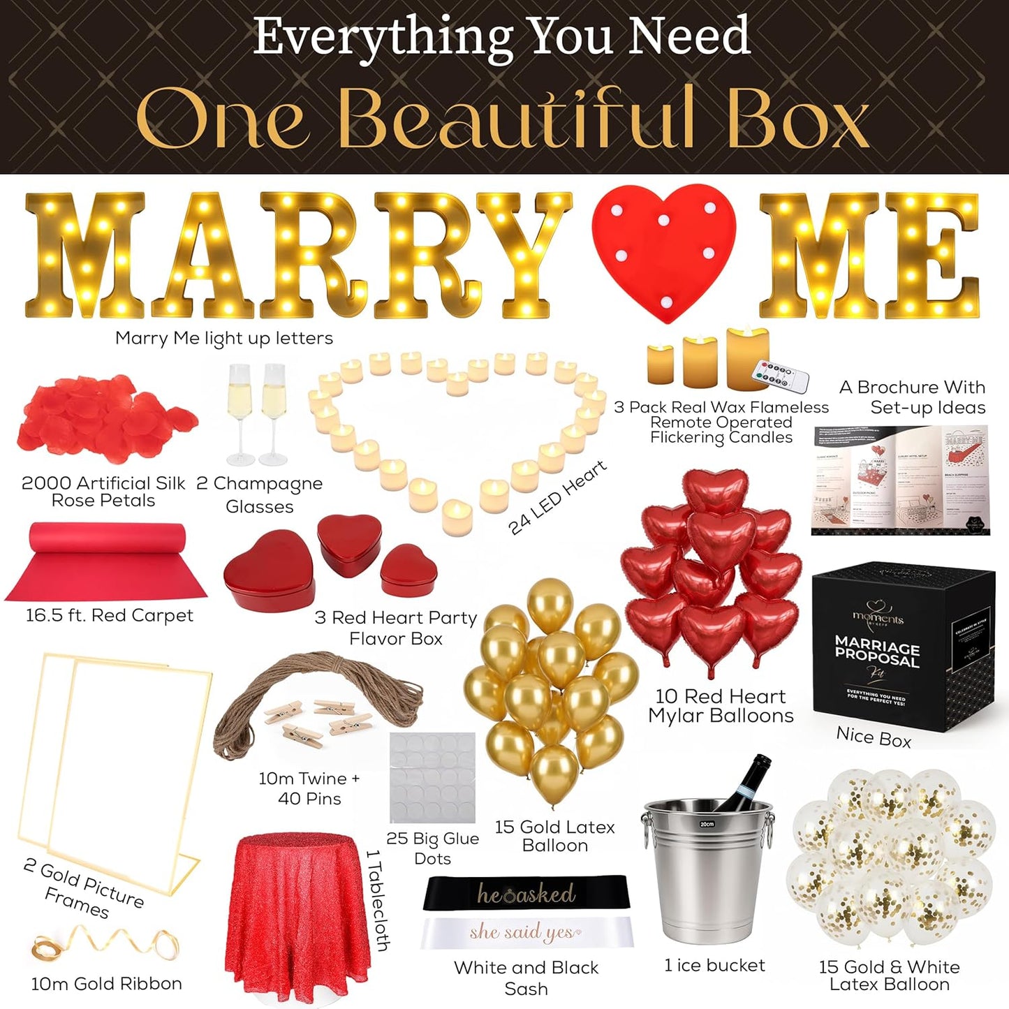 Moments by KEFF Complete Marriage Proposal Kit, All-in-One Engagement Decorations Set