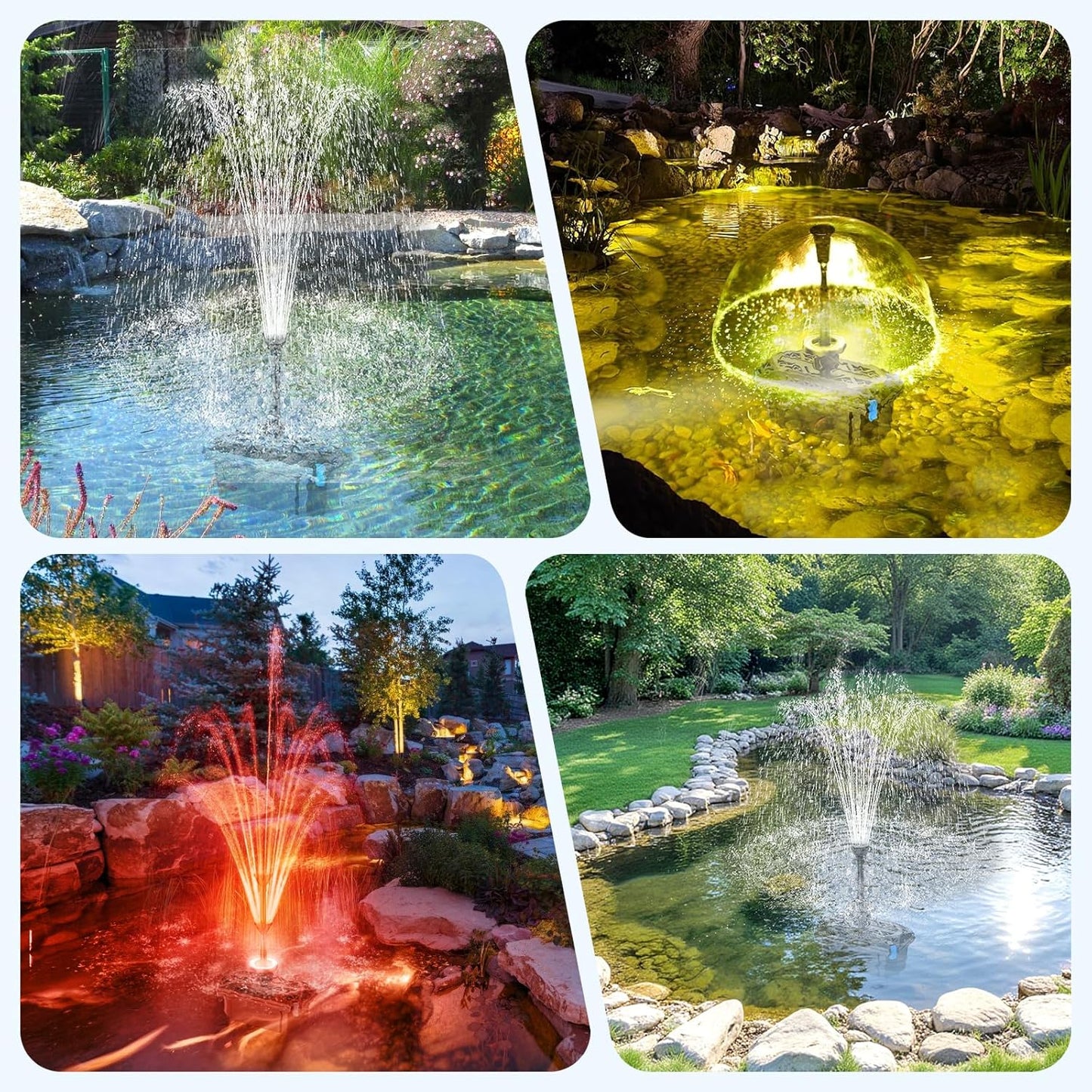 Antfraer Pond Filter with Fountain Kits, 660GPH Submersible Pond Pump with RGB LED Lights & Remote, All-in-One Pond Filter for Outdoor Ponds, Koi Pond, Water Gardens & Waterfall, Up to 1300 Gallons 660GPH with U-V & RGB Lights