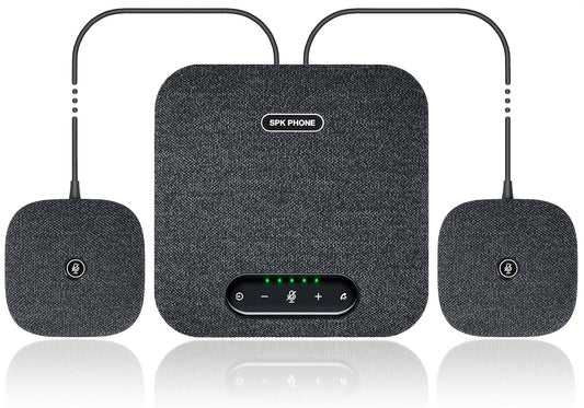 Conference Speaker and Microphone, Bluetooth/USB Speakerphone with 2 Expansion Mics, 360 Enhanced Voice Picku