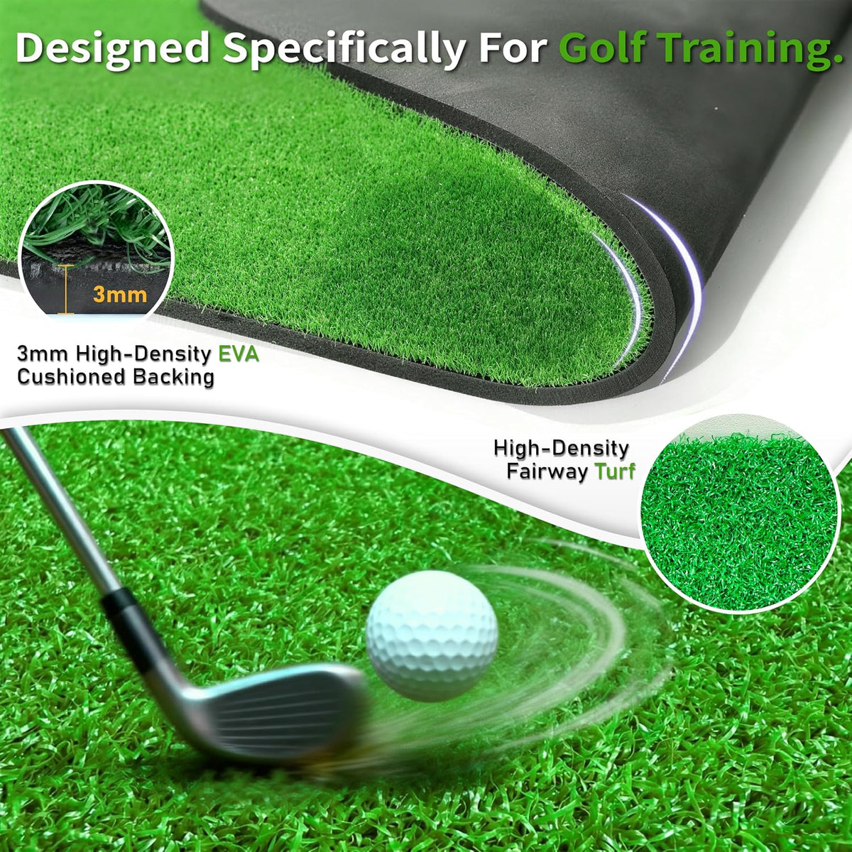 8mm High Golf Simulator Turf Mat with 3mm EVA Cushioned Backing, Dual Layer Golf Hitting Turf for Driving, Chipping, Putting, Practice Mat for Indoor Simulator Backyard, 10x6FT Total Coverage