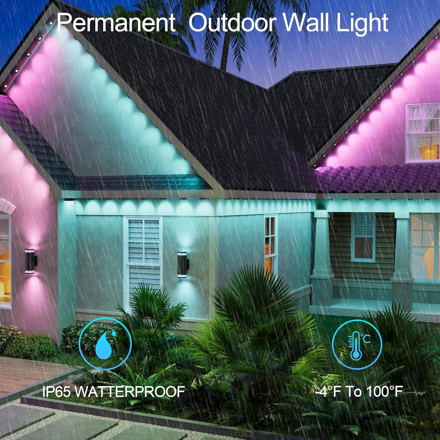 50FT Permanent Outdoor Lights, Smart RGB Color-Changing LED Eaves Lights, Waterproof Exterior Lights for House Trim, App Control, Perfect for Game