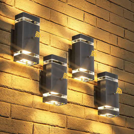 GEYANG Modern Exterior Wall Light: 14W 3000K Warm White Waterproof Dusk to Dawn Outdoor Lighting - Black Wall Lamp - Up and Down Lighting for Garage Yard Patio Entryway - 4 Pack dusk to dawn 4