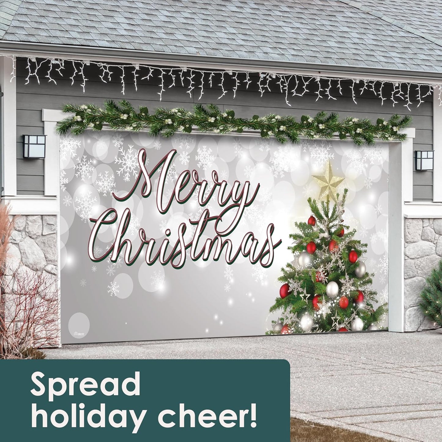 My Door Decor - 7'x 16' Joyful Merry Christmas Tree Double Garage Door Banner - Festive Holiday Cheer Dcor