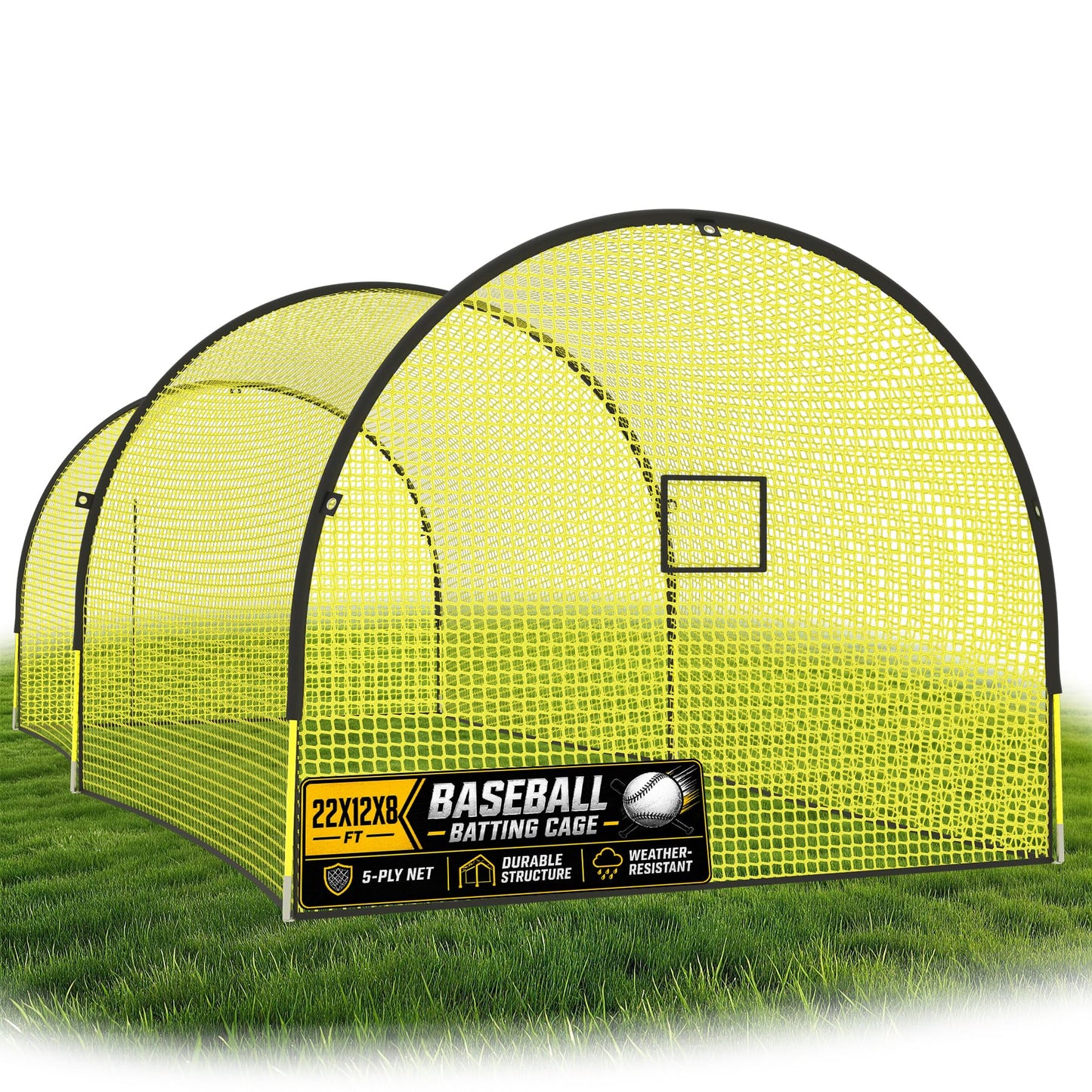 Baseball Batting Cage, 22 FT/30 FT Batting Cages for Backyard | Impact & Weather Resistant 5-Ply Net, Portable Carry Bag, Pitching Machine Compatible, Backyard, Field, Training Facility Use 22 x 12 x 8 FT