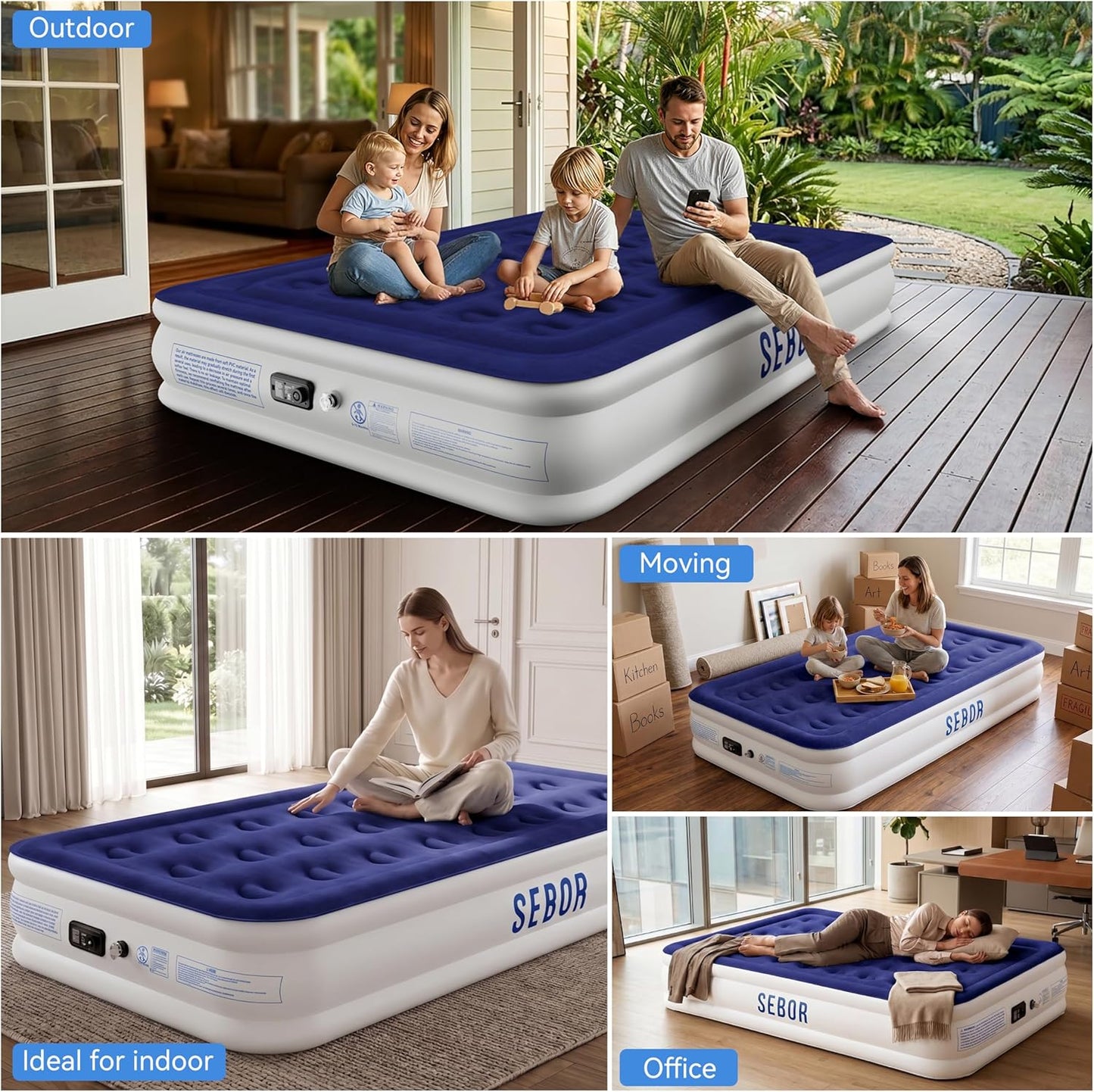 Air Mattress Twin with Built-in Pump 13", Comfortable Self-Inflating Blow up Mattress, Blue