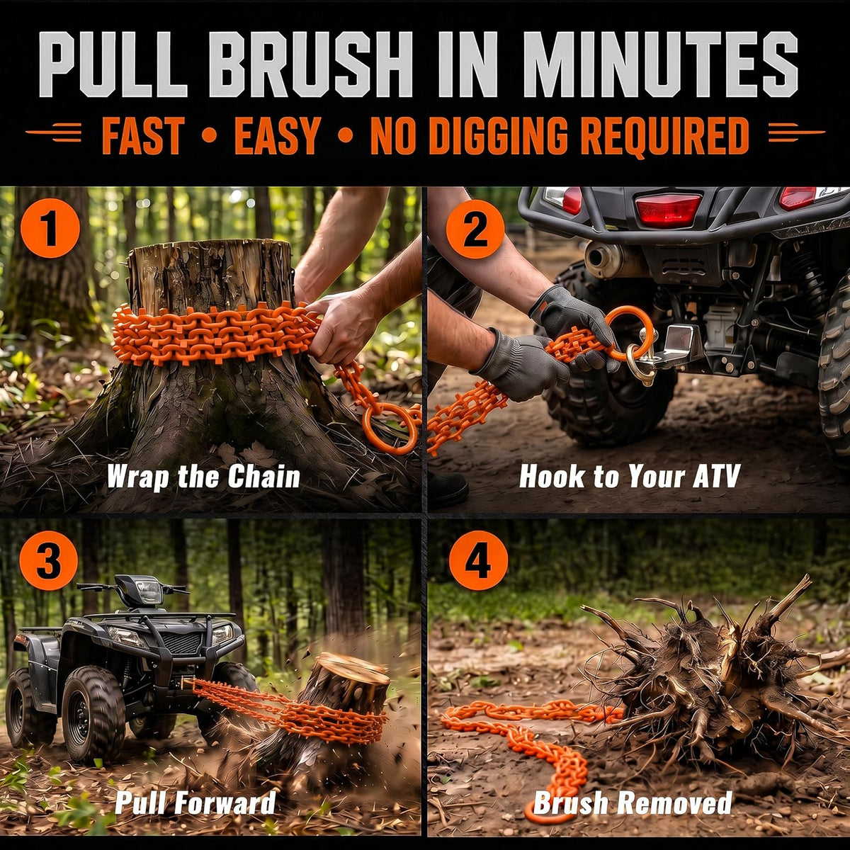WARLION 5ft Heavy Duty Brush Puller Chain, Triple-Chain Root Extractor