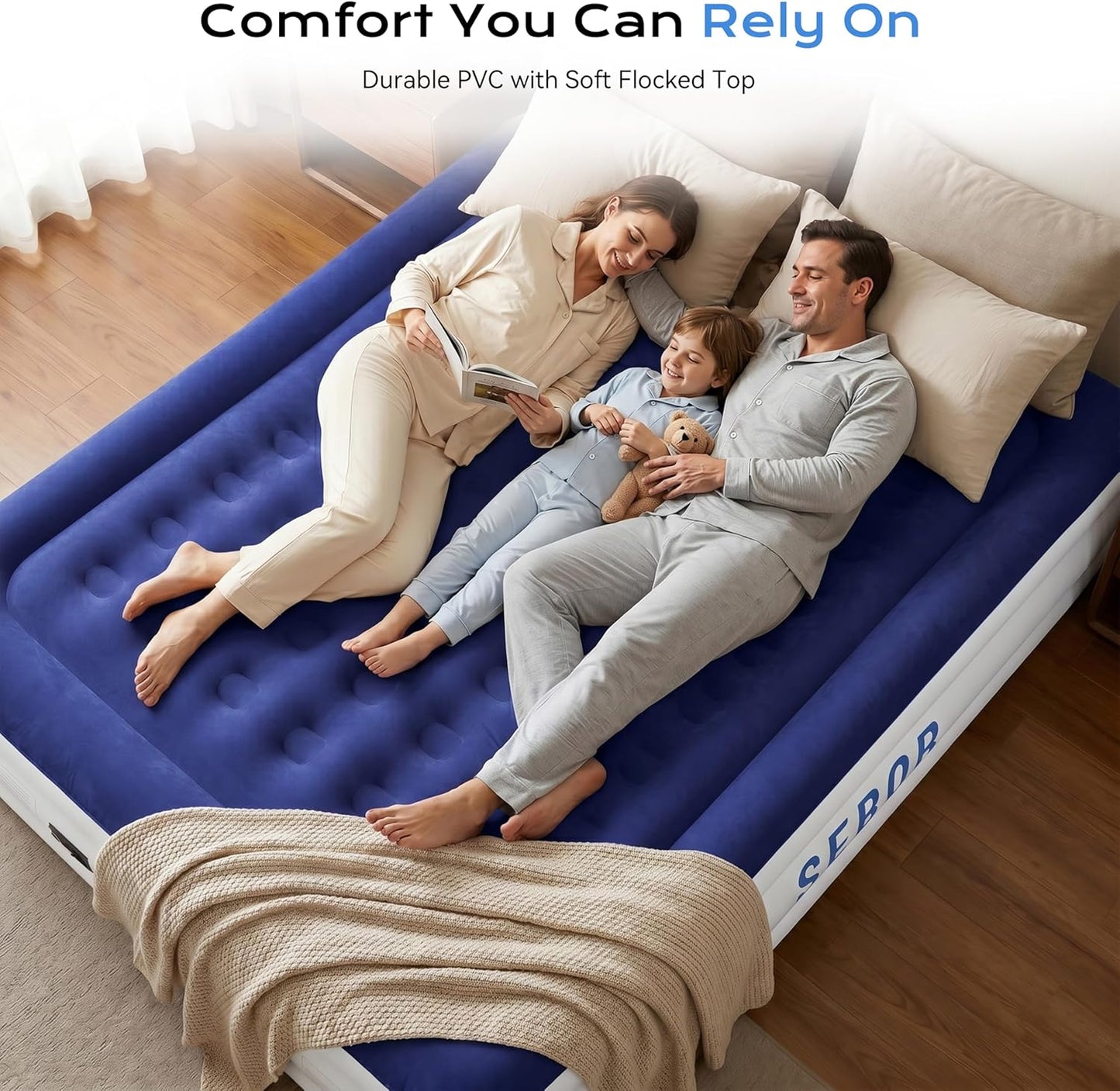 Air Mattress Twin with Built-in Pump 13", Comfortable Self-Inflating Blow up Mattress, Blue