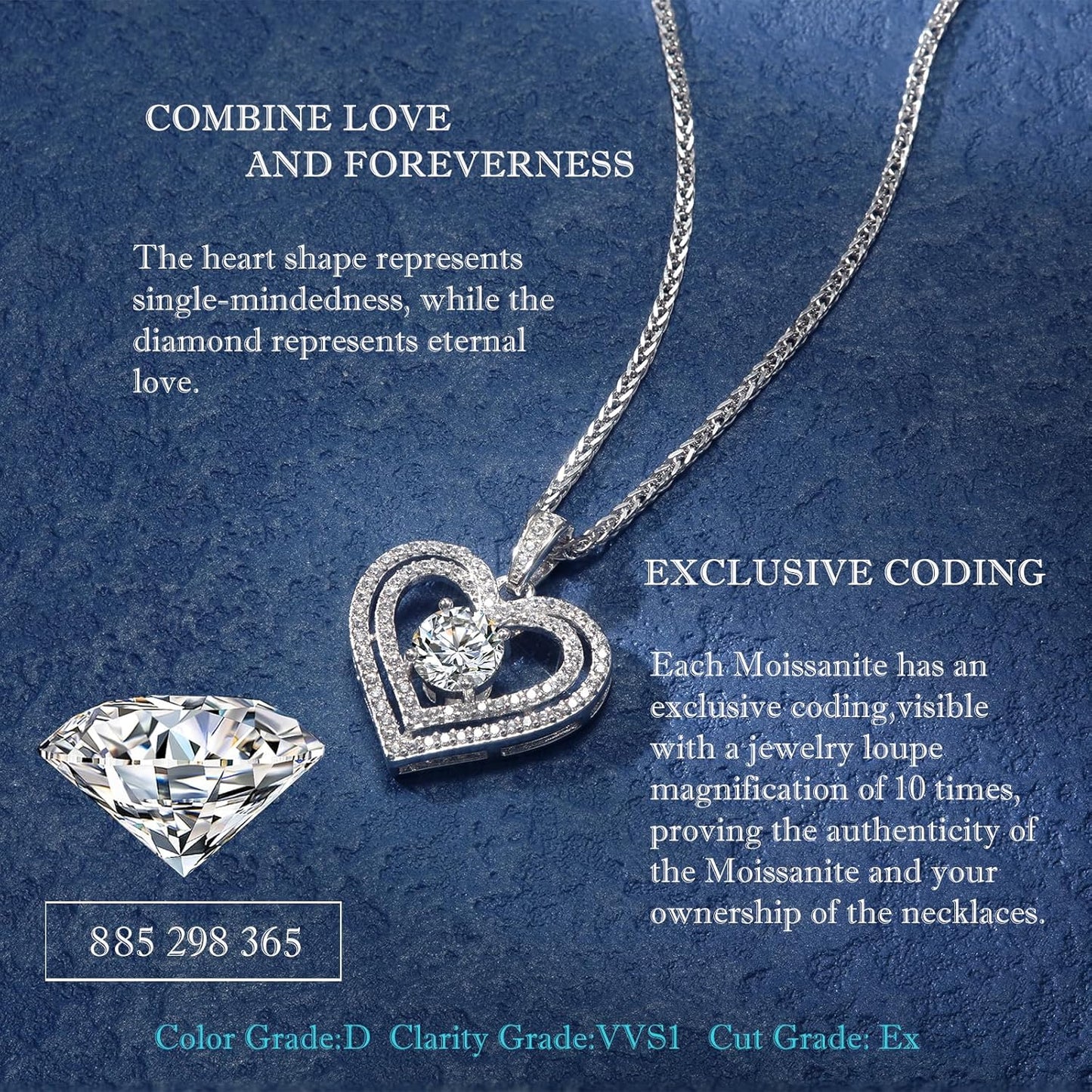 Necklaces for Women18K Gold Plated S925 Sterling Silver Jewelry Moissanite Heart Pendant D Color VVS1 Clarity 18 to 20 Inch Gift for Wife Girlfriend