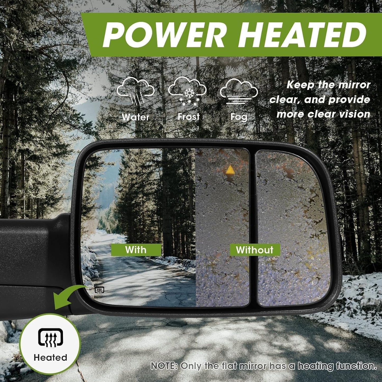 Passenger Side Tow Mirror for 2019-2022 Ram 2500 3500 | Right Side Mirror, BSM, Turn Signal & LED Running & Puddle Lights, Power Heated, Manual Fold Flip-Up