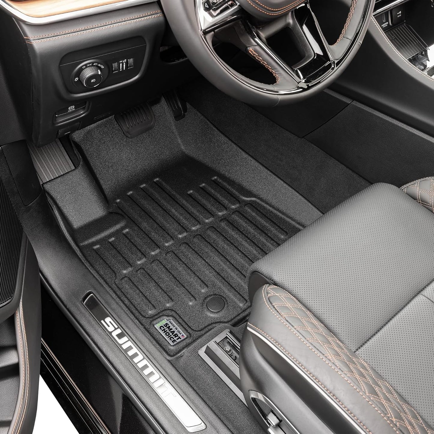 Smart Choice Car Floor Mats Custom fit for 2021-2026 Jeep Grand Cherokee L - Made in USA - Black - Full Set 1st, 2nd & 3rd Row