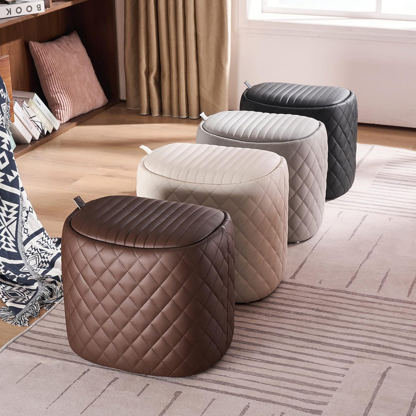 Faux Leather Ottoman for Living Room with Storage