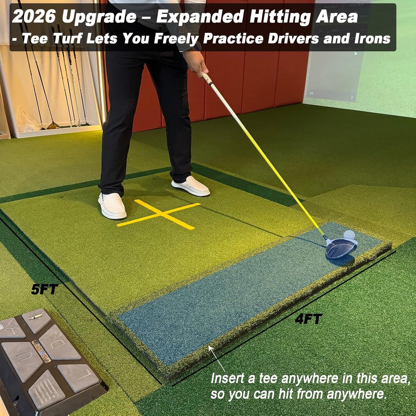 DCQ Golf Hitting Mat with Tee Turf, Extra Large Hitting Area, Practice All Clubs with Full Swing, Golf Mats Practice Outdoor & Indoor, Driving Chipping Putting, Works with Golf Simulators