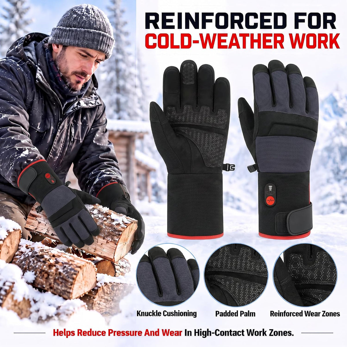 SUN WILL Heated Work Gloves for Men & Women, Rechargeable Winter Gloves Black&grey X-Large
