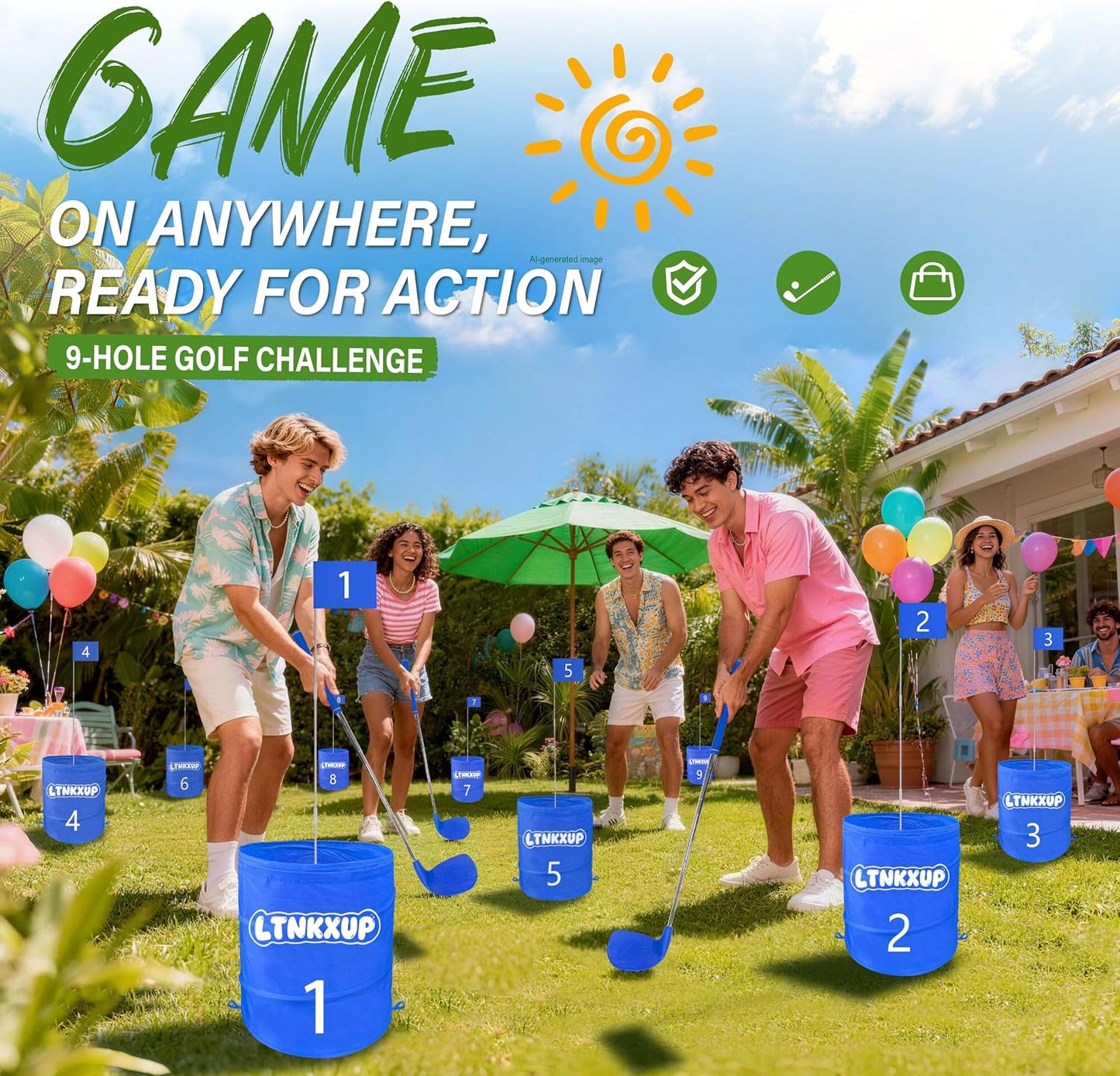9-Hole Portable Golf Game Set with 2 Right & 1 Left Club, Carry Bag | Play Anywhere: Backyard, Park, Beach & Lawn Portable Set with Carry Bag Included|Fun for Adults, Beginners & Families